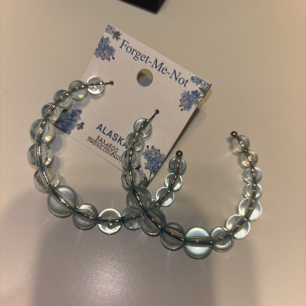 Round Baby Blue Bead Hoop Earrings